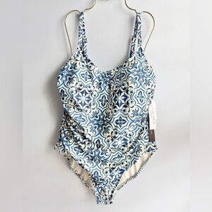 La Blanca Women's Blue & White Alboran Sea One Piece Swimsuit Size 20W